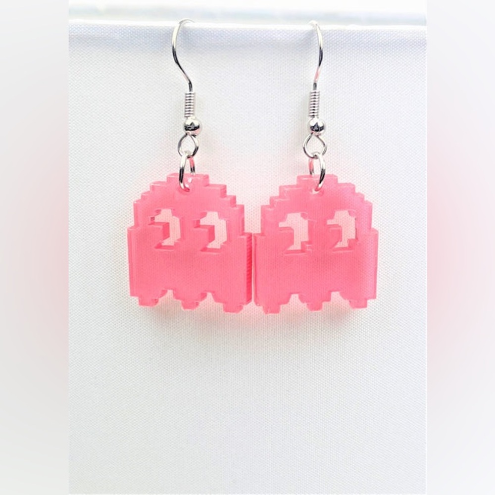 Pixel Ghost pink earrings